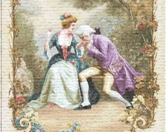 Vintage textiel kunst aan de muur Geweven wandtapijt wandkleed Romantiek paar tapijt muur opknoping les etiquette tuin man dame 66 "x 28"