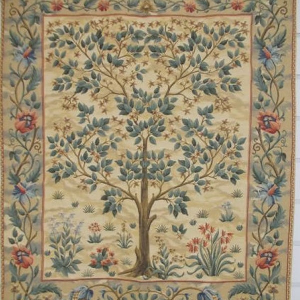 Belgian Tree of Life William Morris Beige Botanical Ornament Mille Fleur Medieval Wall Tapestry Classic Home Decor Idea 28"x40" / 65 x 95 cm