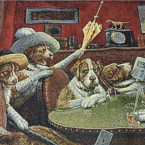 壁掛けタペストリー ポーカーカードで遊ぶ犬 II Coolidge プリントではありません 壁アート複製 ゲームルーム装飾 動物装飾テキスタイル 16インチx24インチ