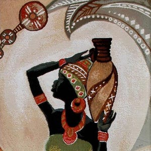 African Woman Wall Art Textile Wallhanging Ethnic Decor Wall Art Tapestry Wall Hanging African Lady Jug Girl Woman Africa 40&quot;x14&quot;/100x35cm