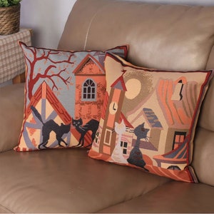 Black Cat Tapestry Pillow Cases Four Seasons Cat&#39;s Life Winter Spring Summer Fall Cushion Black Cat Art Animal Kids Decor Decorative Textile