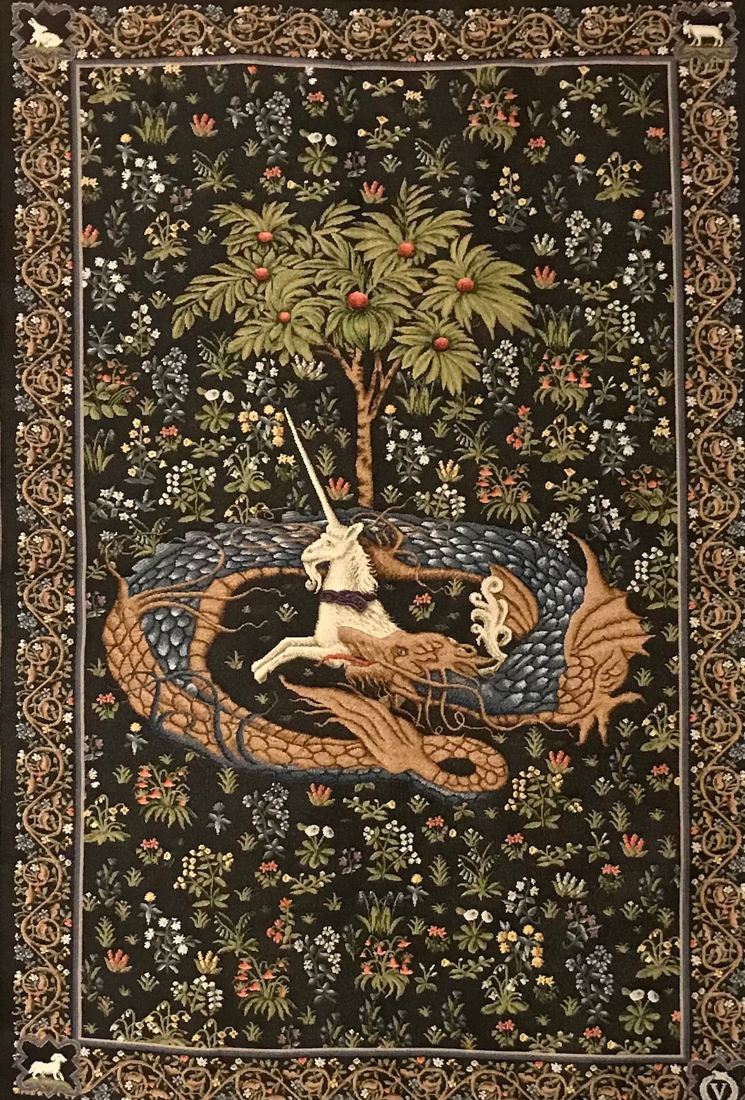 Unicorn Tapestry Licorne Captive in Captivity Medieval Art Decor Wall Hanging Captured by Serpent Dragon Ouroboros Mythology Unicorn 42x28 Etsy Canada
