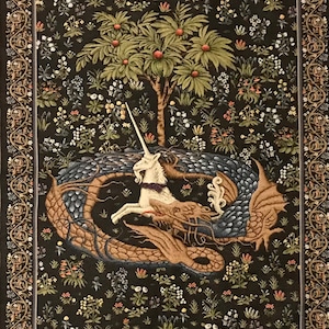Unicorn Tapestry Licorne Captive in Captivity Medieval Art Decor Wall Hanging Captured by Serpent Dragon Ouroboros Mythology Unicorn 42x28 Etsy