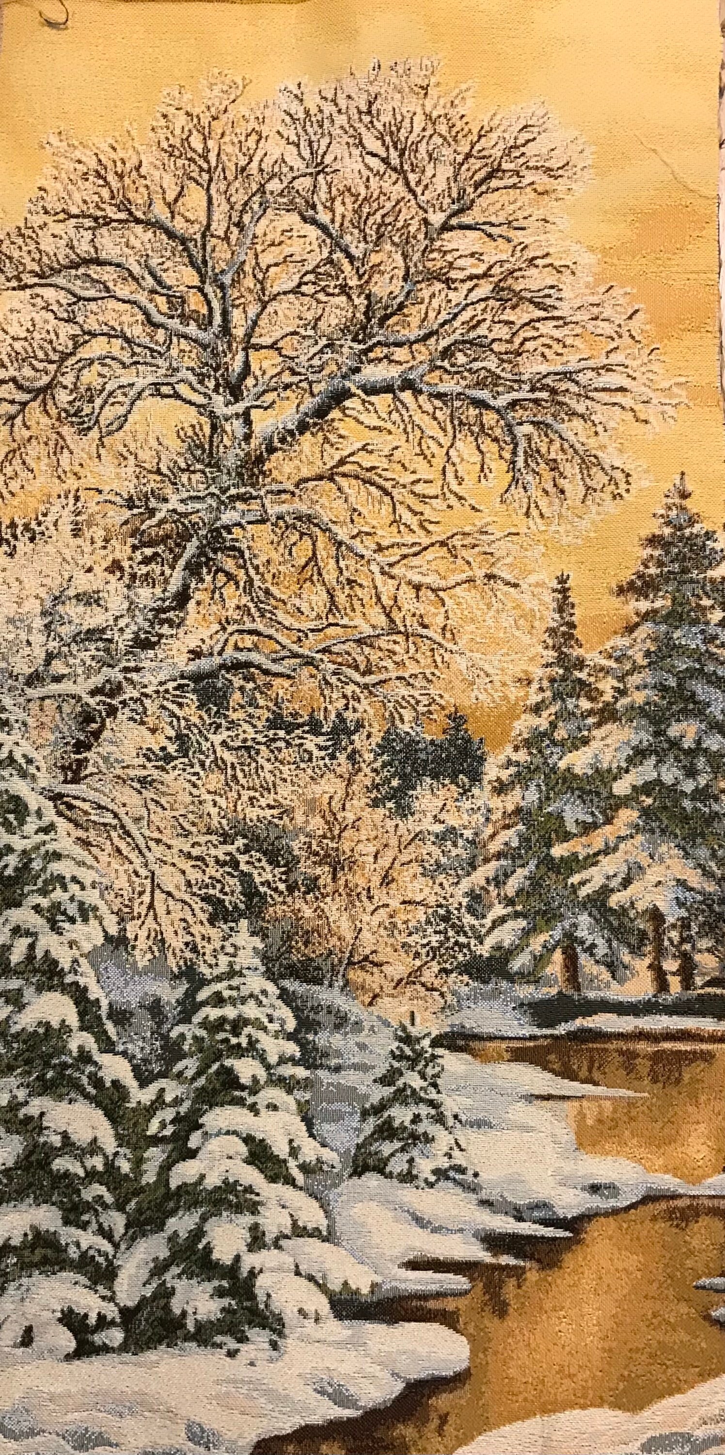 Tenture Murale Paysage Neige Montagne Fleurs - Tissu Décoratif 150x230 Cm - Pour Chambre, Salon, Dortoir