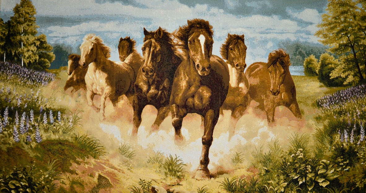 Horse Wall Art Running Horses Tapestry Wall Hanging Galopping Woven NOT PRINT Wild Life Nature Scene Scenery Landscape Animals Decor 28"x54"