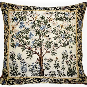 Blossoming Apple Tree of Life William Morris Olivia Beige Background Mille Fleur Tapestry Cushion Pillow Sham NOT PRINT 18&quot;x18&quot; / 45 x 45 cm