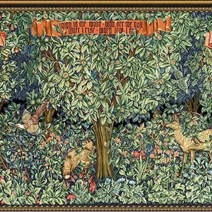 William Morris Art Tapestry Wall Hanging Forest Creatures Animals Medieval Woods Greenery Hares Fox Deer Partridge Night 96x46 116x242cm Etsy Canada