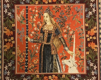 Cluny Museum Art Lady & Unicorn Sense Of Touch A Mon Seul Desir Tapestry Pillow Case Sham Cover Cushion Medieval Decorative Textile 18"x18"