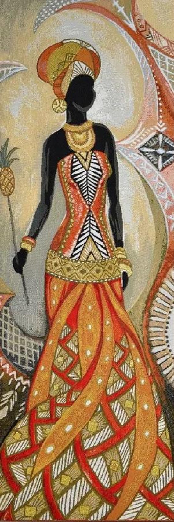 Afrikanische Frau Wand Kunst Textil Wandbehang ethnischen Dekor Wand Kunst  Tapisserie Wandbehang Afrikanische Dame mit Ananas Mädchen Frau Afrika 40  \, image size:570x1708