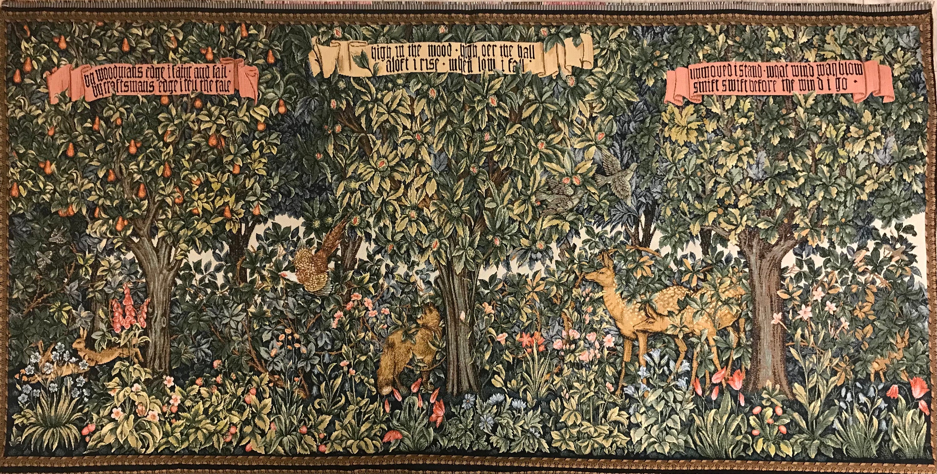 William Morris Art Tapestry Wall Hanging Medieval Verdure Forest Creatures Animal Wood Greenery Hare Fox Deer Partridge Day 127x58 318x145 Etsy Canada