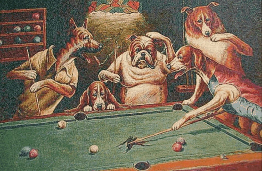 Traditional Wall Art Tapestry Dogs Playing Pool I Set of Reproduction