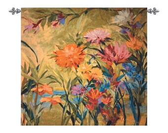 Martha's Choice Tapestry Wallhanging Textile Wall Art Wall Tapestry Abstract Floral Composition Contemporary Botanical Bright Flowers 53x56"