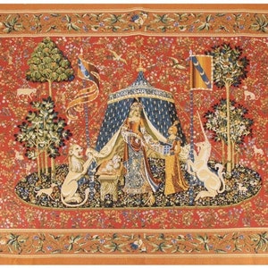 Lady and Unicorn Tapestry Wall Hanging A Mon Seul Desir To My Only Will Cluny Museum Medieval Art Classic Home Decor Mille Fleurs 28&quot; x 46&quot;