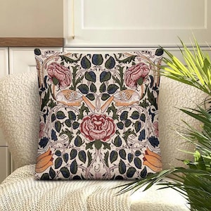 Morris Cushion Floral Pattern Art Birds Flowers Tapestry Pillow Case Sham Cover Botanical Ornament Floral Mille Fleur Decor Beige 18&quot; x 18&quot;