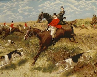 Tapestry Wall Hanging English Hunt Hunting Scene Horses Dogs Noble Men Horseriders Hunters Victorian Art Wall Decorative Textile H28&quot; x W46&quot;