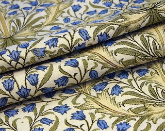 Morris Fabric Upholstery Tapestry Fabric By Yard Floral Pattern Art Bellflowers Blue White Jacquard Woven Decorative Textile Width 70"/175cm