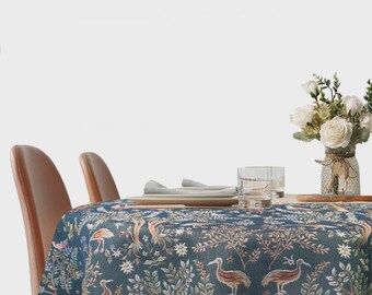 Medieval Mille Fleurs Birds Trees Plants Botanical William Morris European Jacquard Woven Tapestry Circle Round Tablecloth Green d66"/165cm