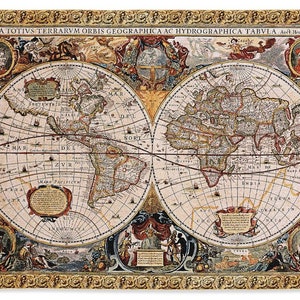 Antique Map Tapestry Wall Hanging 100% Cotton Jacquard Woven, H53" x W67"