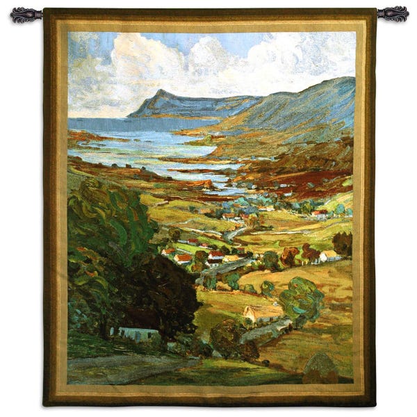Kolor Irlandii Europejski krajobraz Duży gobelin do powieszenia na ścianie Wzgórza Jezioro Morze Skały Góry Malowniczy krajobraz wiejski 62x53"