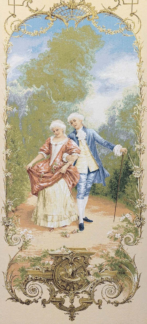 Old World Couple Tapestry Wall Hanging Lesson of Seduction Cream