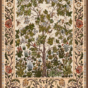Morris Art Pattern Blossoming Apple Tree of Life Beige Plants Flowers Ornament Mille Fleur Tapestry Wall Hanging Decorative Textile 26&quot;x36&quot;