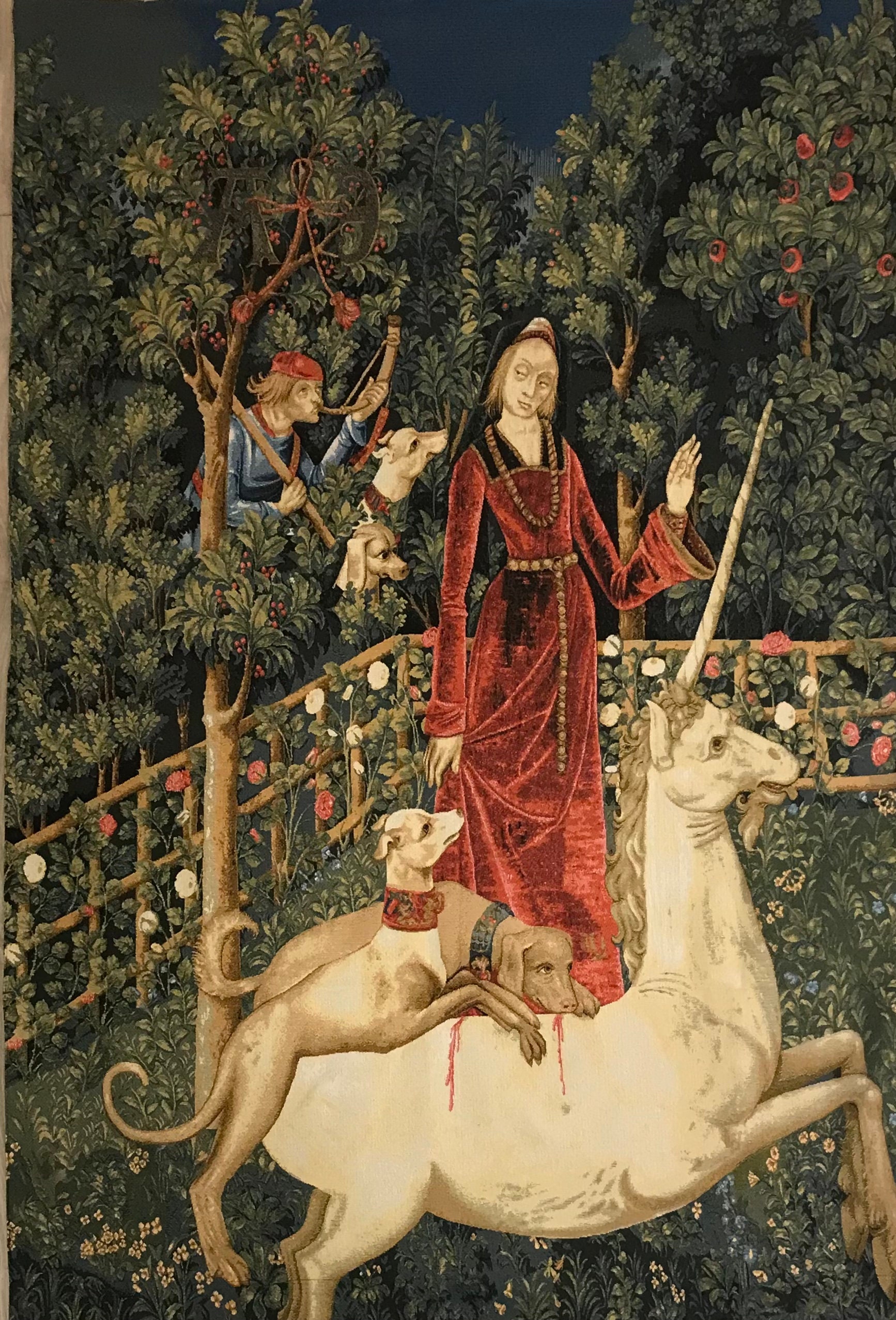 ユニコーンハント タペストリー 装飾 ユニコーンが乙女に屈服 中世の壁