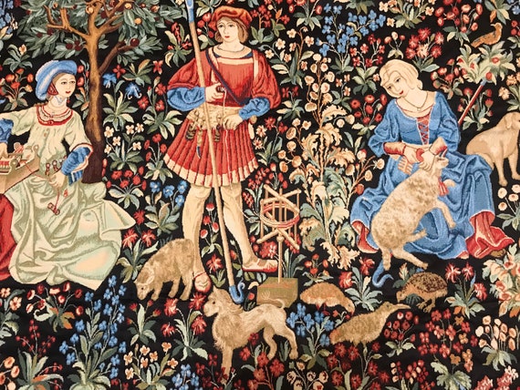 Medieval Shearing Mille Fleur Large Tapestry Wall Hanging 76x52 Etsy