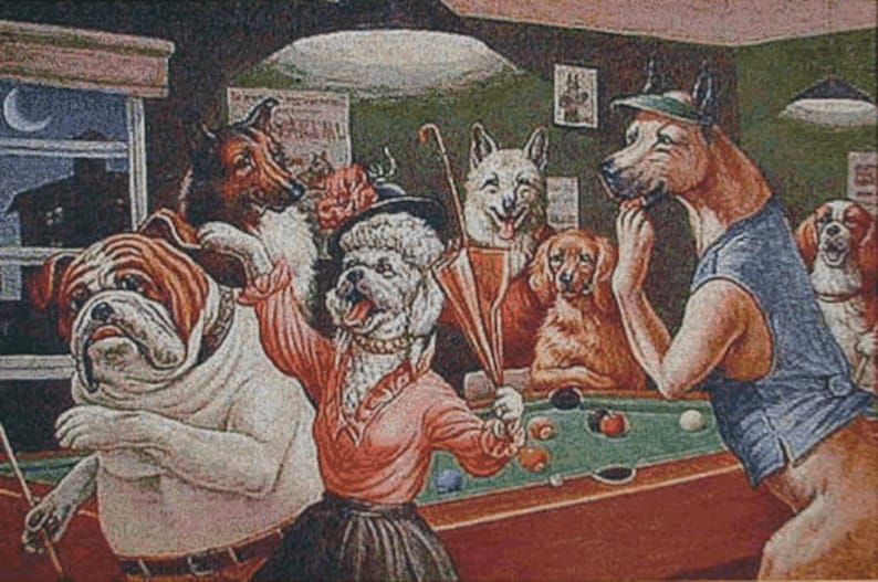 Traditional Wall Art Tapestry Dogs Playing Pool III Set of Etsy
