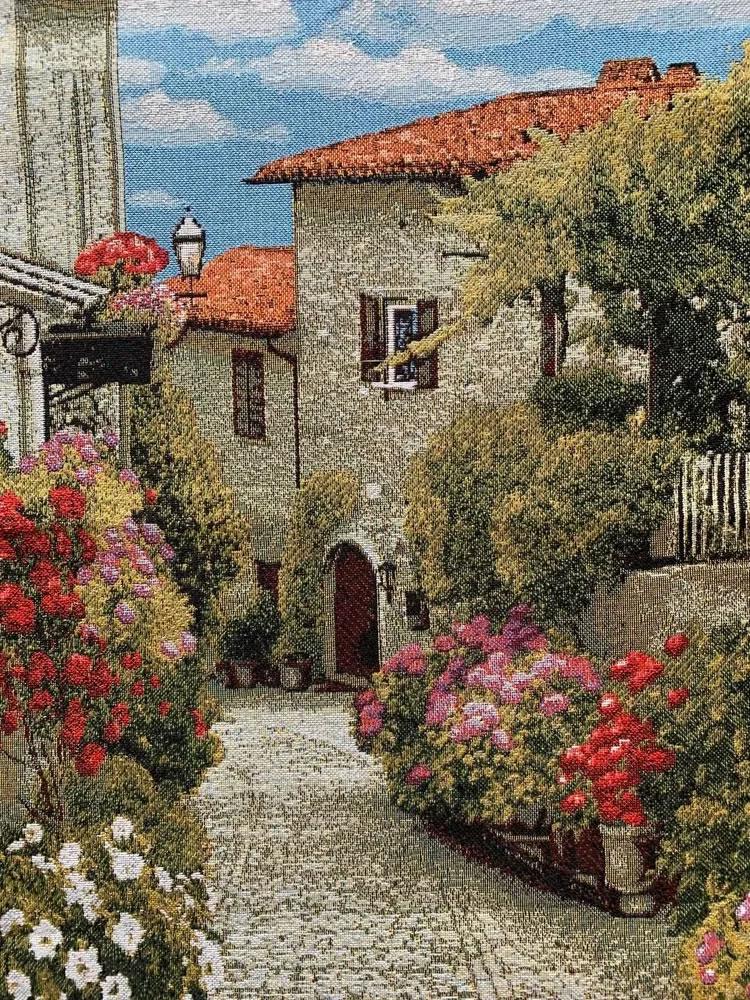 Mediterranean Town II Tapestry Wall Hanging Floral Street Flowers