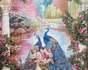 Large Tapestry Wallhanging Wall Hanging Peacock Bird Romantic Couple Garden Paradise Floral Arch Landscape Scenery Decorative Textile 78x54"