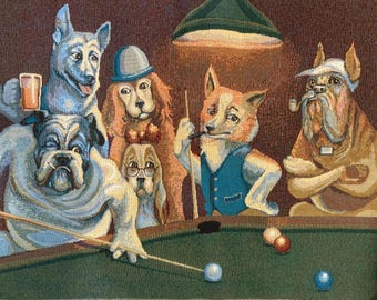 ビリヤードをする犬　壁掛け　タペストリー　94x143 犬がトランプをするポーカータペストリー ポーカーをする犬 クーリッジ