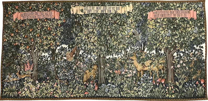 Classic Verdure William Morris Large Tapestry Wall Hanging Forest Creatures Animal Wood Scene Hare Fox Deer Pheasant Day 62x27 155x67cm