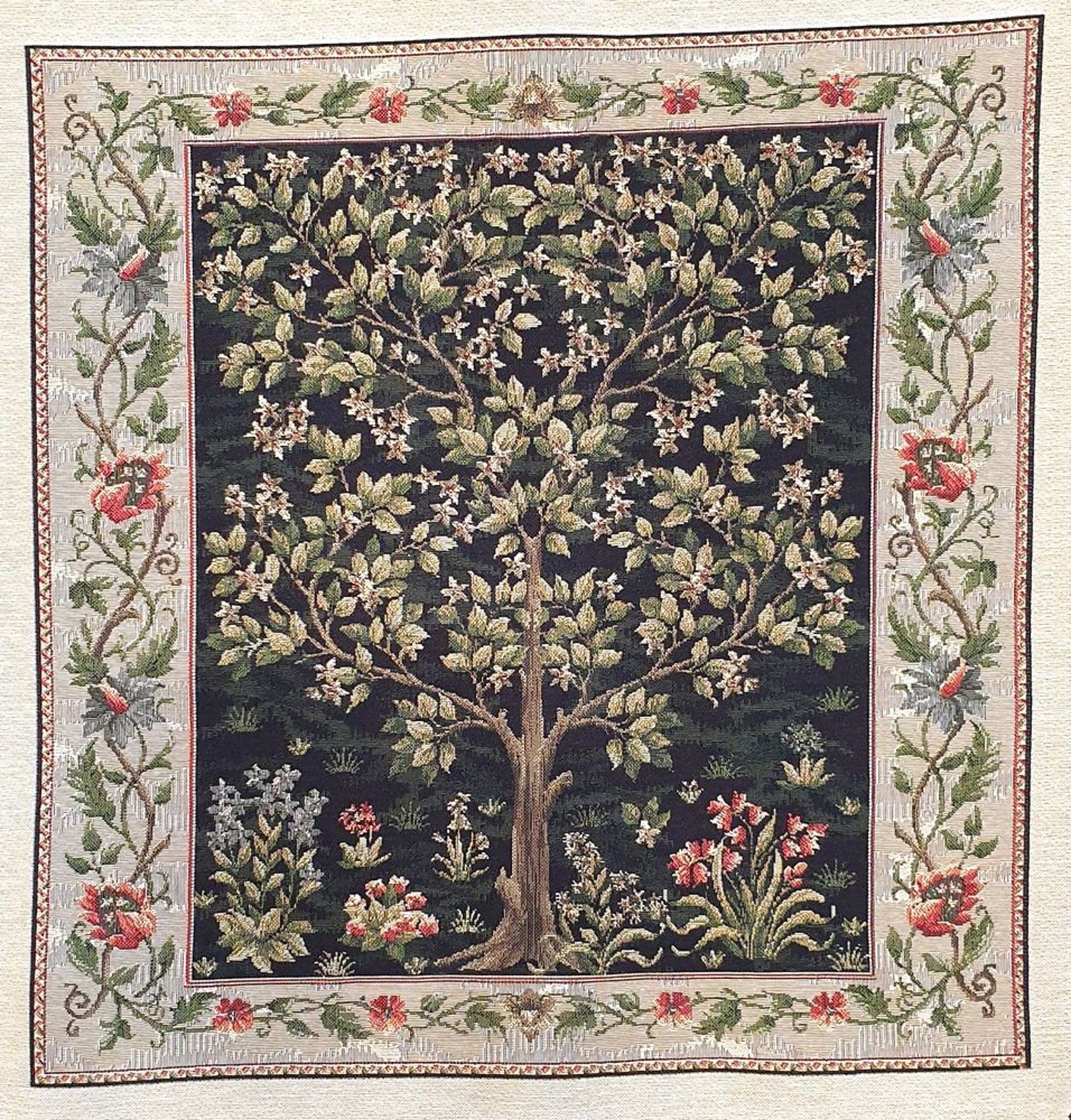 Tree of Life William Morris Black Green Ornament Mille Fleur | Etsy