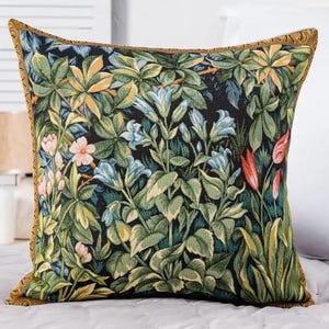 William Morris Art Forget-Me-Not Flowers in Wood TAPESTRY Pillow Cover NOT PRINT Cushion Rich Greenery Forest Floral Botanic Design 18&quot;x18&quot;