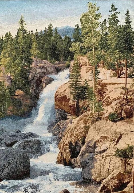 Mountain Waterfall Forest Textile Wall Art NOT PRINTED Woven
