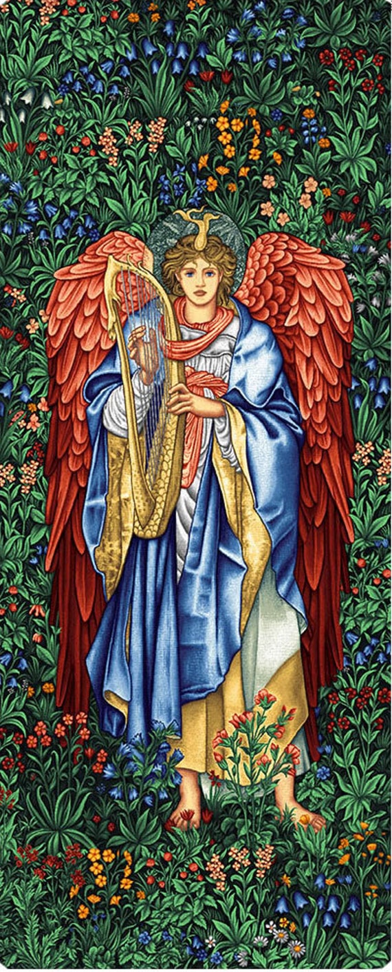 Morris Angel Art Tapestry Wall Hanging Angeli Laudantes Ancient Musician Harp Medieval William Morris Art Angel Minstrel Left Side 28x66 Etsy