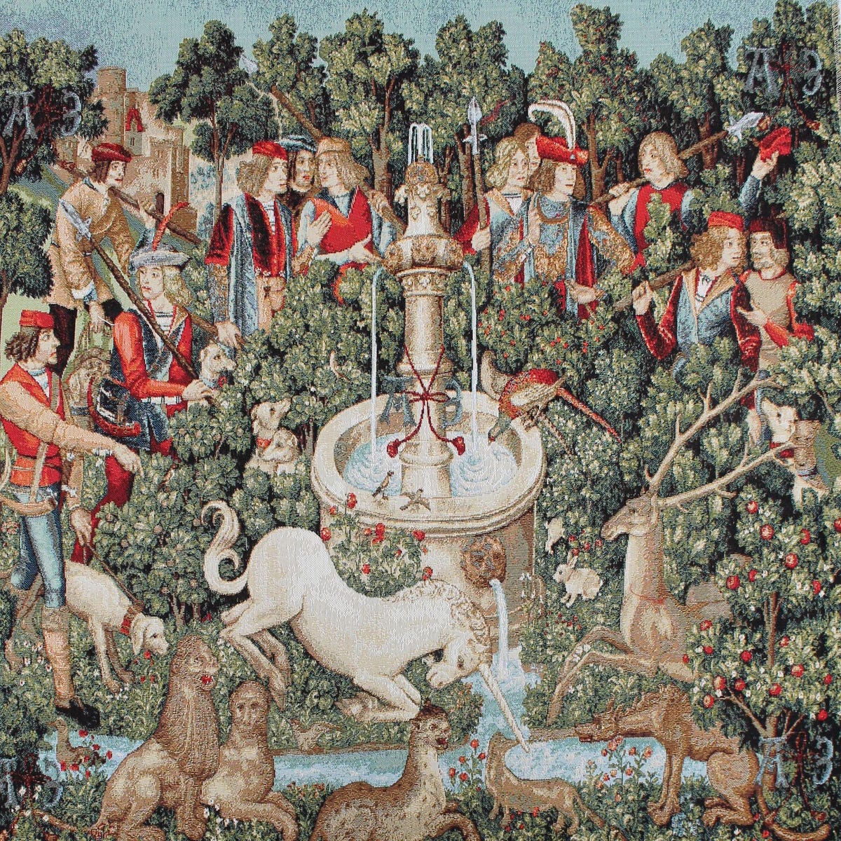 The Unicorn at the Fountain Tapestry Wall Hanging - Chasse a La Licorne From the Unicorn Hunt Series Decorative Textile 46"x52" / 116x131cm - Etsy