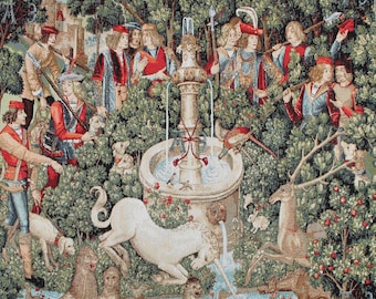 The Unicorn at the Fountain Tapestry Wall Hanging Chasse a la Licorne Unicorn Hunt Series Decorative Textile Wallhanging 46&quot;x52&quot; / 116x131cm