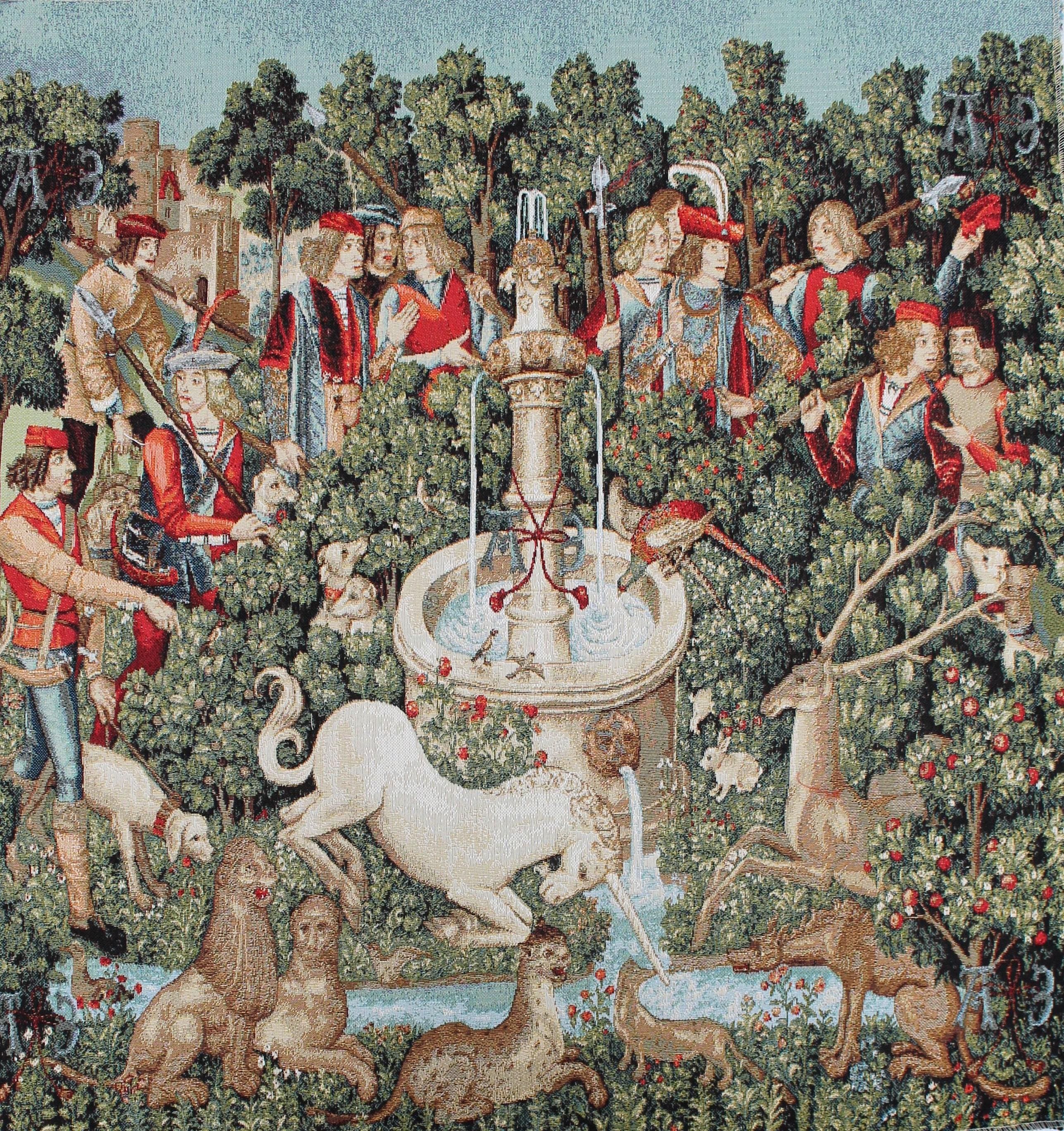 ユニコーン　絵画　壁掛け 噴水のユニコーン タペストリー 壁掛け シャッセ・ア・ラ・リコルヌ