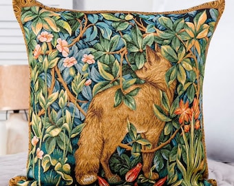 William Morris Tapestry Art kussensloop NIET AFDRUKKEN kussenhoes Rich Green Fox in Woods Forest Creatures dieren botanisch ontwerp 18 "x 18"