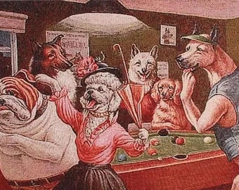 Tapisserie Murale Vintage Chiens Jouant Au Poker - Décoration 72x48 Pouces