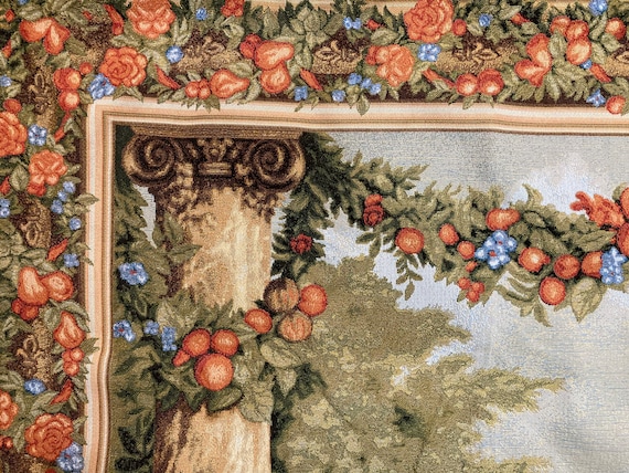 Tapisserie Crème Tissée Fruits Et Fleurs 53x39 Pouces - Décoration Murale USA, Neuf