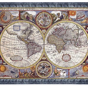 Contemporary Map Tapestry Textile Wallhanging Wall Art NOT PRINTED World Map Wall Art A New Accurate Map Woven Tapestry Wall Hanging 53&quot;x67&quot;