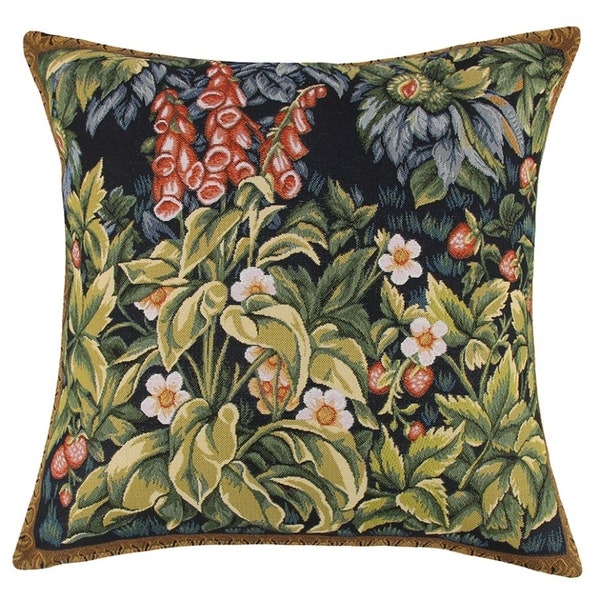 William Morris Finger-Flower in Wood Tapestry Pillow case Sham Cover Cushion Rich Greenery Forest Creatures Floral Botanical Design 18"x18"