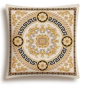 Klassiek ornament barocco kunststijl I goud kussen tapijt kussensloop dekhoes geometrisch ornament decor beige licht crème 18" x 18"