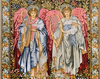 Angeli Laudantes Engel Musiker mit Harfe Mittelalter-Wandbehang Spielleute William Morris Musik-Kunst 164 x 158 cm