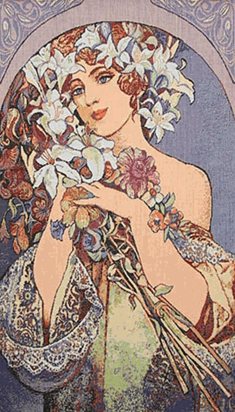 Mucha Tapestry Fleur Art Nouveau Painting Reproduction Etsy