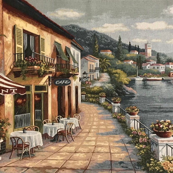 Lake Como Italian Seashore View Large Tapestry Wall Hanging 52" x 27"