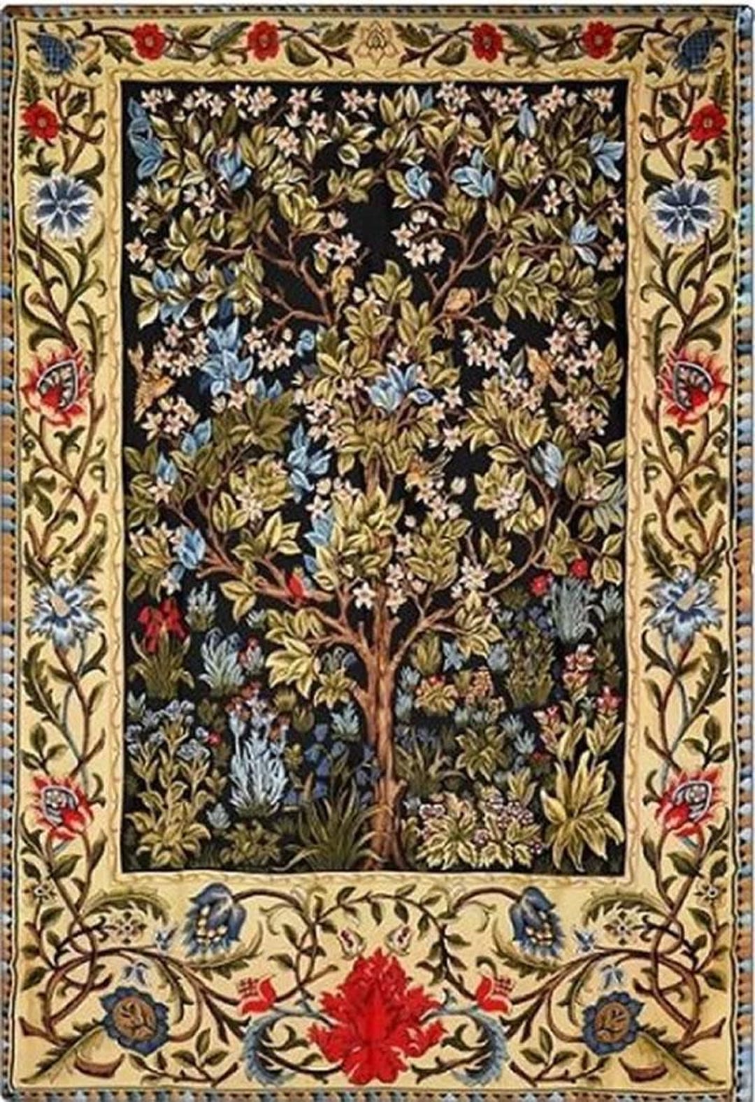 Tree of Life William Morris Art Black Mille Fleur Large Tapestry Wall ...