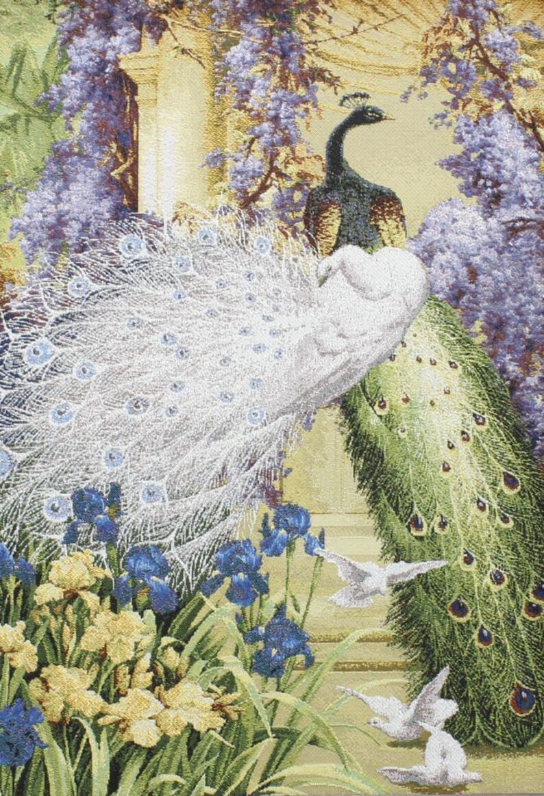Tapestry Wall Hanging Peacock Duet NOT PRINTED Wall Art Garden Paradise